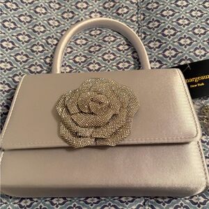 Silver Handbag with Embellished Rose